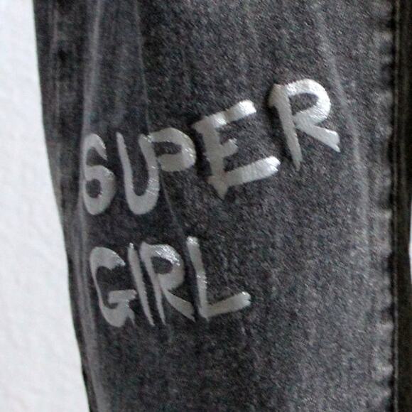 Shein High Rise Slogan Graphic Distressed Black Jean Size L - Picture 7 of 13